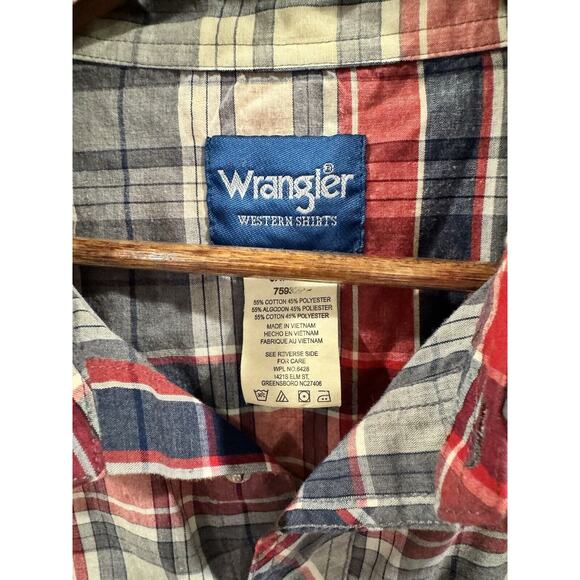 Wrangler Wrancher Long Sleeve Plaid Button Up Pearl Snap Size 3x Red Grey Blue - Picture 2 of 4